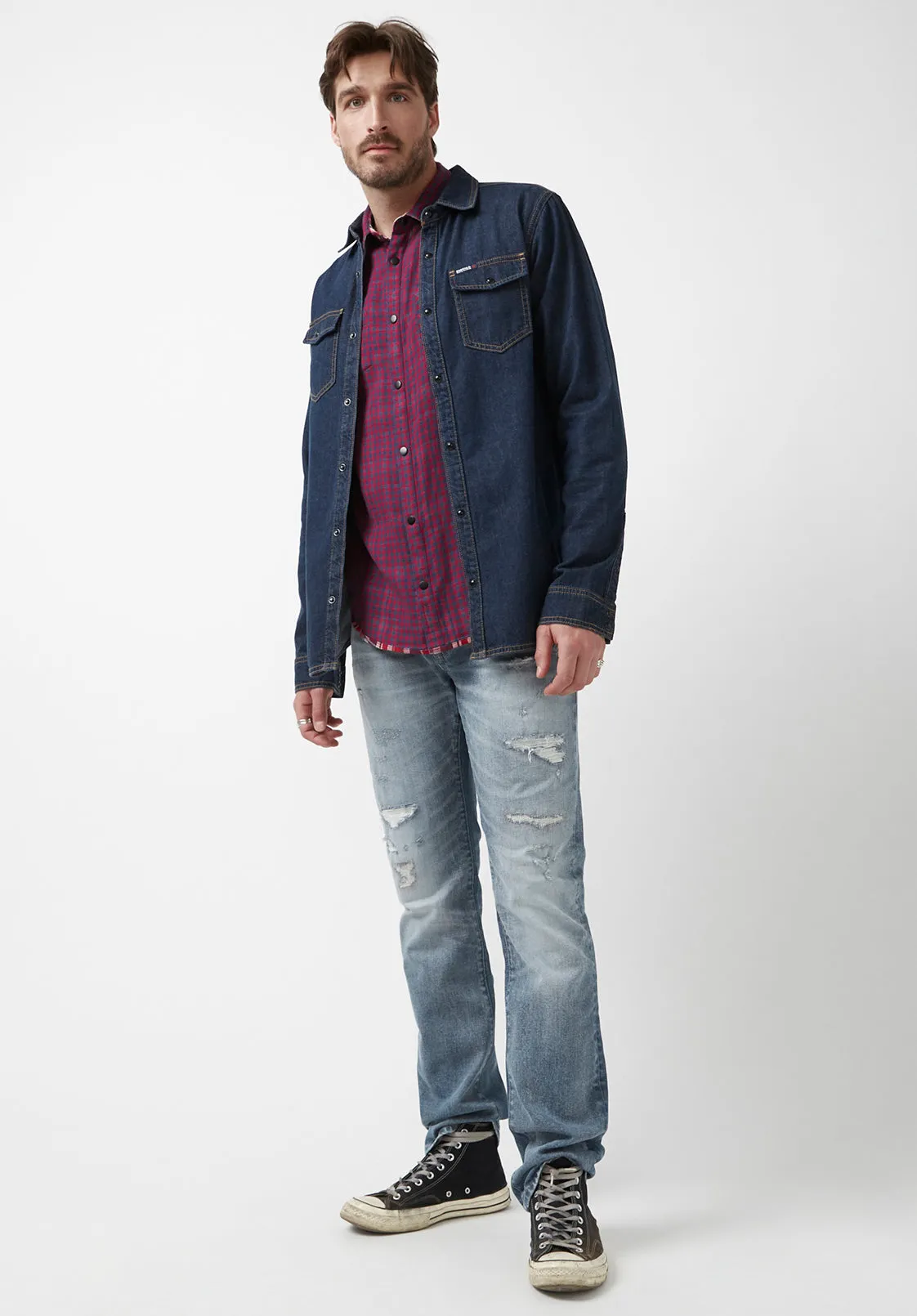 Surza Men’s Long-Sleeve Reversible Shirt Dark Red - BM24056