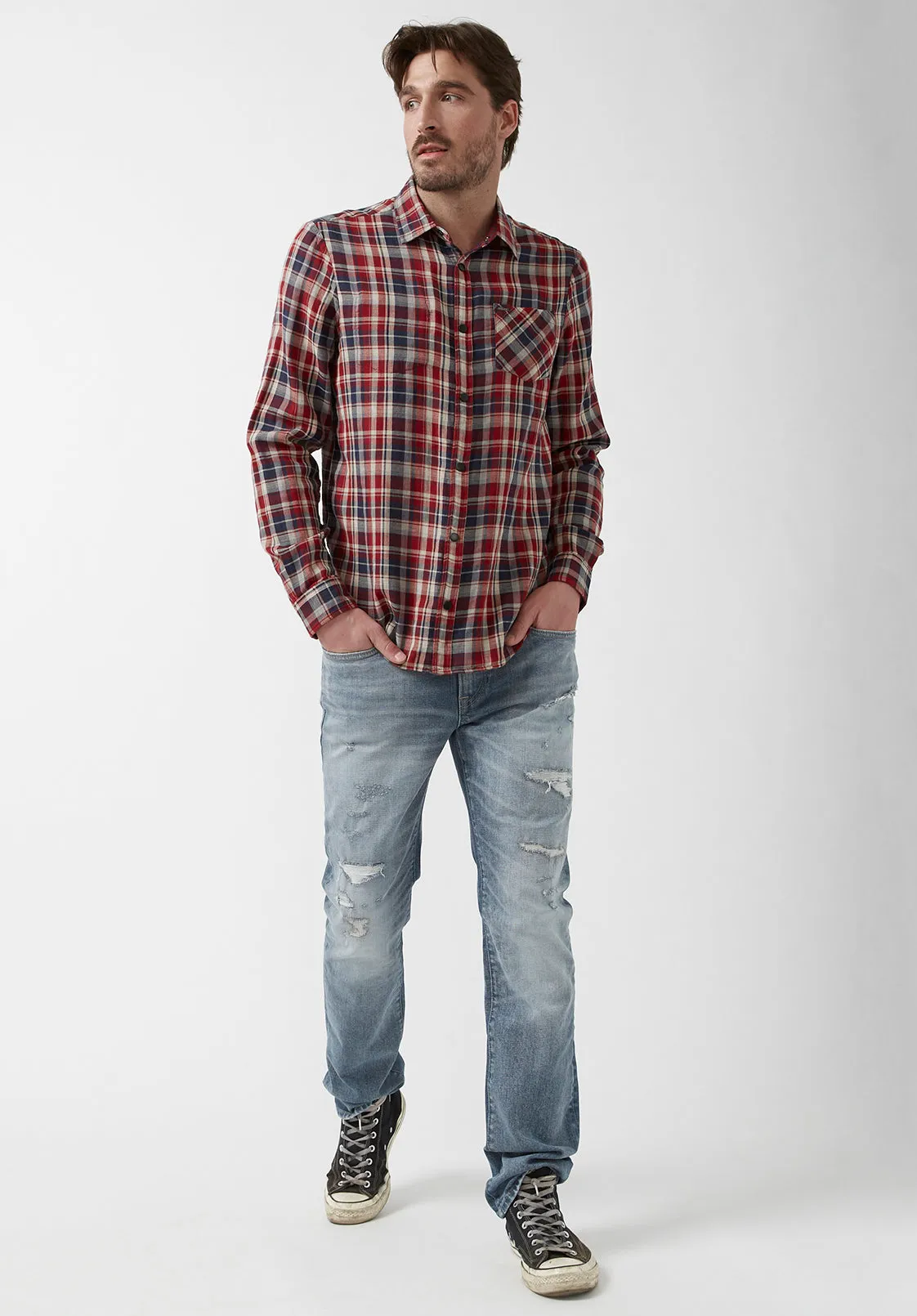 Surza Men’s Long-Sleeve Reversible Shirt Dark Red - BM24056