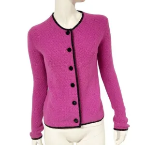 Sutton Studio 100% Cashmere Velvet Trimmed Orchid Cardigan Sweater Womens Size S