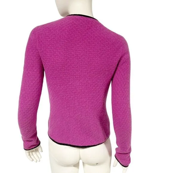 Sutton Studio 100% Cashmere Velvet Trimmed Orchid Cardigan Sweater Womens Size S