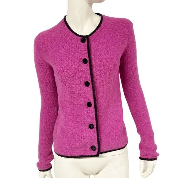 Sutton Studio 100% Cashmere Velvet Trimmed Orchid Cardigan Sweater Womens Size S