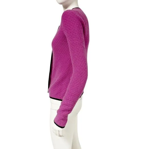 Sutton Studio 100% Cashmere Velvet Trimmed Orchid Cardigan Sweater Womens Size S