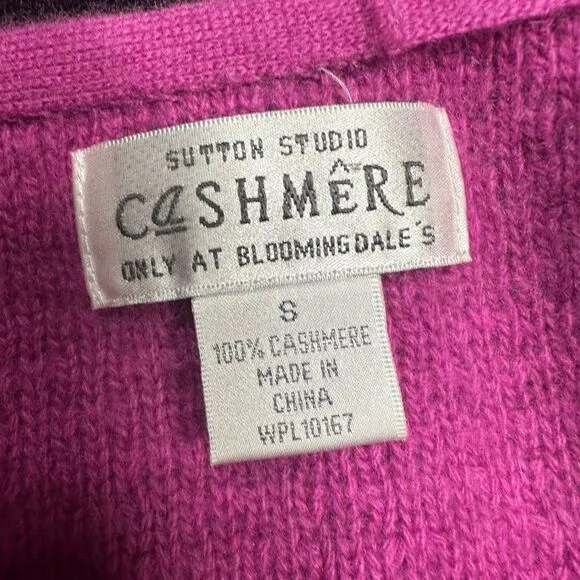 Sutton Studio 100% Cashmere Velvet Trimmed Orchid Cardigan Sweater Womens Size S