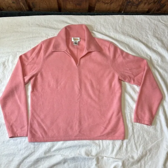 Talbots 100% Cashmere Polo Collar Pullover Sweater, NWOT, Large, Sunrise Pink