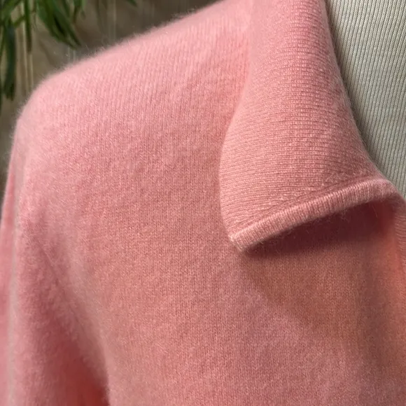 Talbots 100% Cashmere Polo Collar Pullover Sweater, NWOT, Large, Sunrise Pink