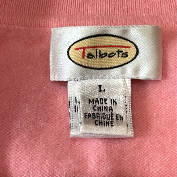 Talbots 100% Cashmere Polo Collar Pullover Sweater, NWOT, Large, Sunrise Pink
