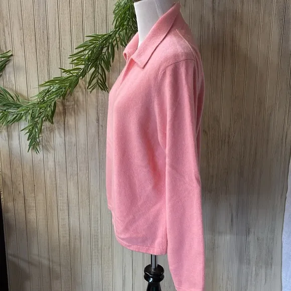 Talbots 100% Cashmere Polo Collar Pullover Sweater, NWOT, Large, Sunrise Pink
