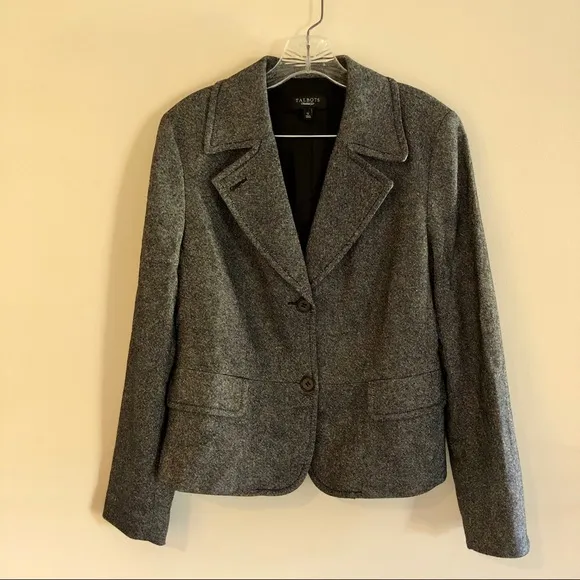 Talbots Black and White Wool and Silk Blend Tweed Blazer