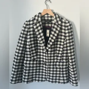 Talbots Blazer Jacket Wool Blend Houndstooth Lined Black White Size 10 NEW