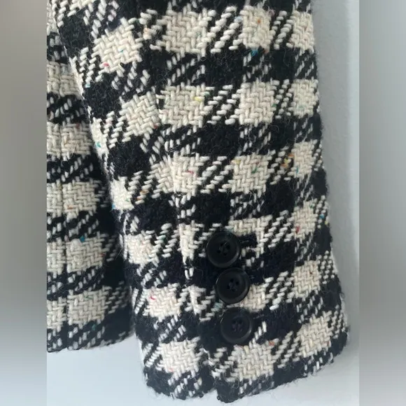 Talbots Blazer Jacket Wool Blend Houndstooth Lined Black White Size 10 NEW