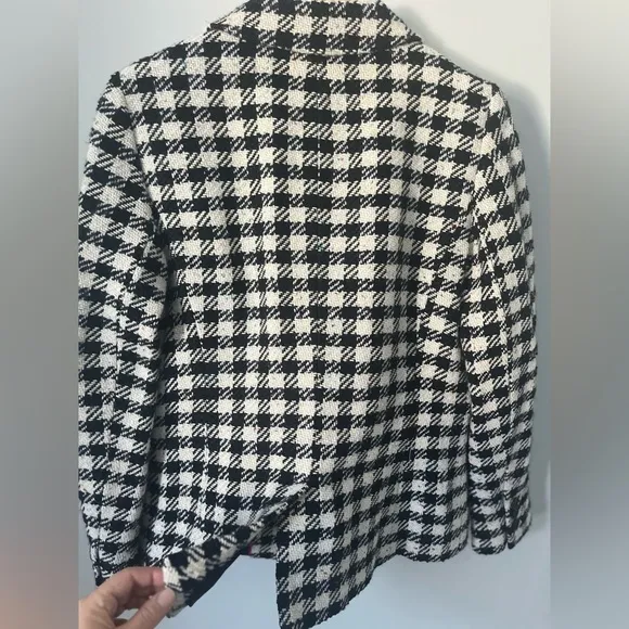 Talbots Blazer Jacket Wool Blend Houndstooth Lined Black White Size 10 NEW