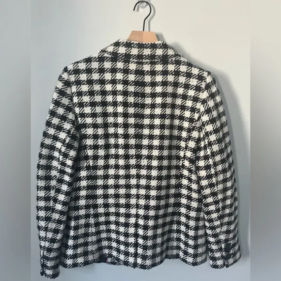 Talbots Blazer Jacket Wool Blend Houndstooth Lined Black White Size 10 NEW