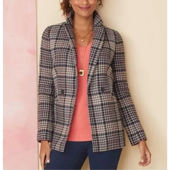 Talbots Bradwell Tweed Houndstooth Blazer Size 4 Double Breasted Academia