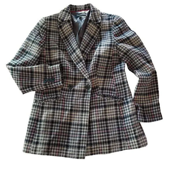 Talbots Bradwell Tweed Houndstooth Blazer Size 4 Double Breasted Academia