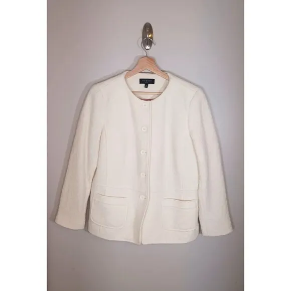 Talbots Classic Career Academia Wool Blend Button Cream Women's Blazer Size 14P