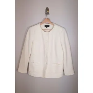 Talbots Classic Career Academia Wool Blend Button Cream Women's Blazer Size 14P