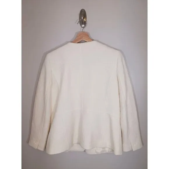 Talbots Classic Career Academia Wool Blend Button Cream Women's Blazer Size 14P