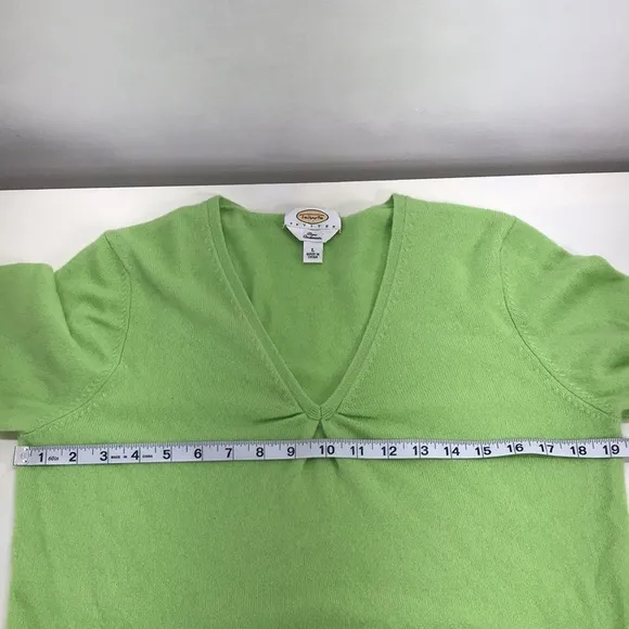 Talbots Lime Green Cashmere V-Neck Sweater Size LP