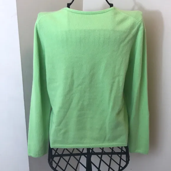 Talbots Lime Green Cashmere V-Neck Sweater Size LP