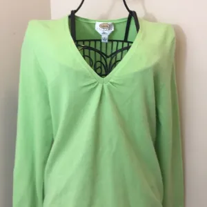 Talbots Lime Green Cashmere V-Neck Sweater Size LP