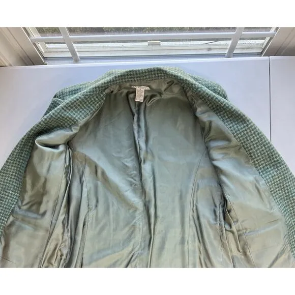 Talbots One Button Tweed Blazer Jacket Women’s Petite 14 Houndstooth Wool Green