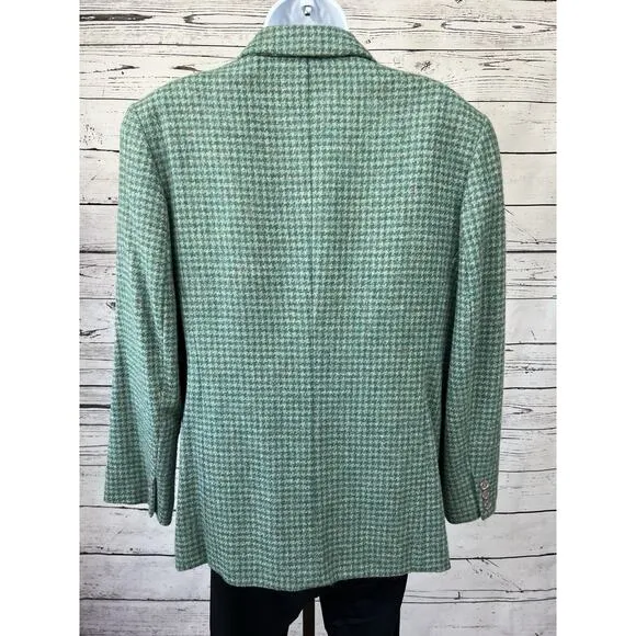 Talbots One Button Tweed Blazer Jacket Women’s Petite 14 Houndstooth Wool Green
