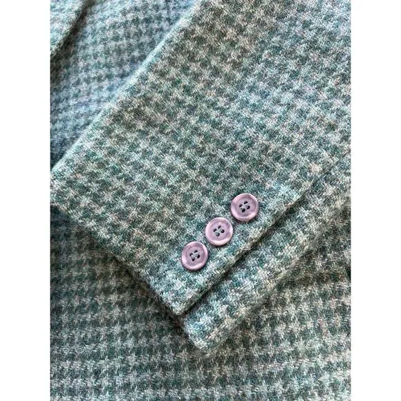 Talbots One Button Tweed Blazer Jacket Women’s Petite 14 Houndstooth Wool Green