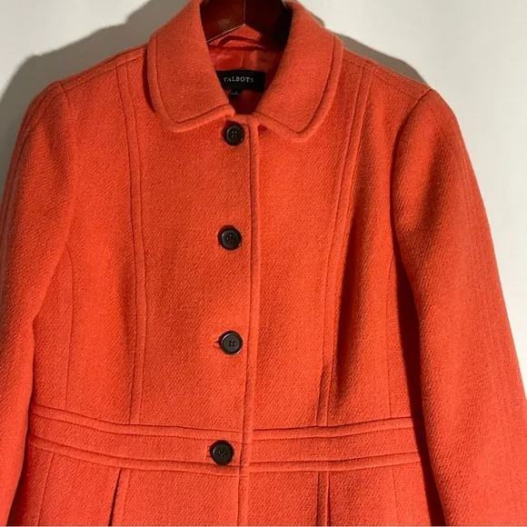 Talbots Orange Classic 4-Button Long Sleeve Blazer Pockets Back Waist Band Sz 4