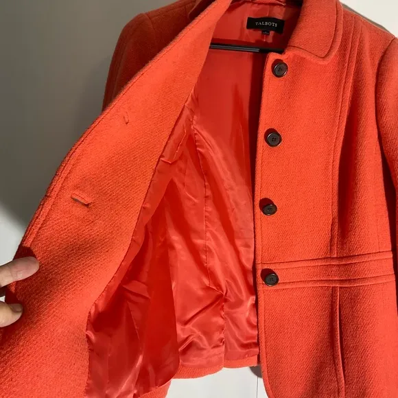 Talbots Orange Classic 4-Button Long Sleeve Blazer Pockets Back Waist Band Sz 4