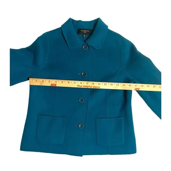 Talbots Petites Luxurious Peacock Teal Blue Fleeced Wool Blazer Jacket Size 2P