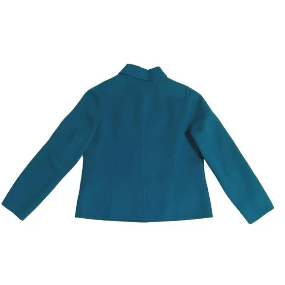 Talbots Petites Luxurious Peacock Teal Blue Fleeced Wool Blazer Jacket Size 2P