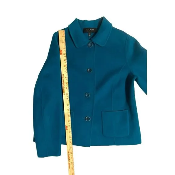 Talbots Petites Luxurious Peacock Teal Blue Fleeced Wool Blazer Jacket Size 2P