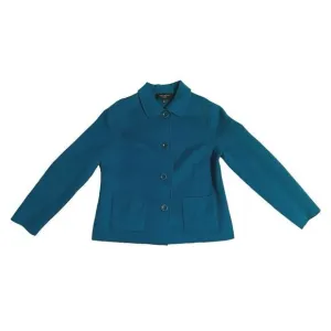 Talbots Petites Luxurious Peacock Teal Blue Fleeced Wool Blazer Jacket Size 2P