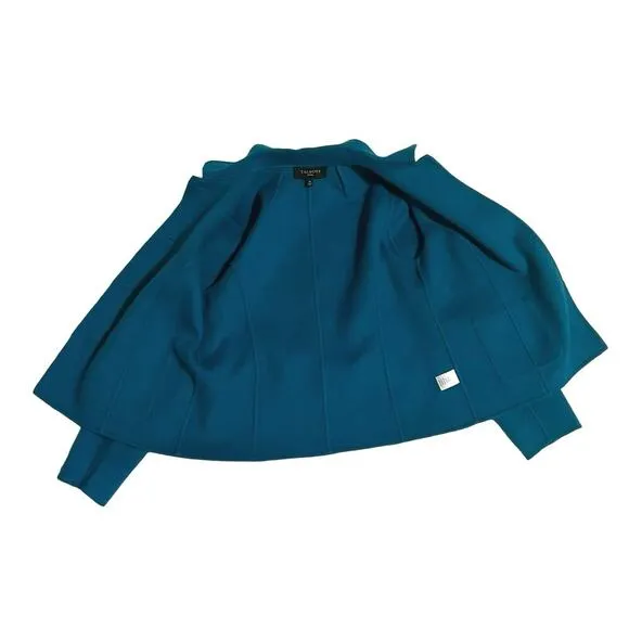 Talbots Petites Luxurious Peacock Teal Blue Fleeced Wool Blazer Jacket Size 2P