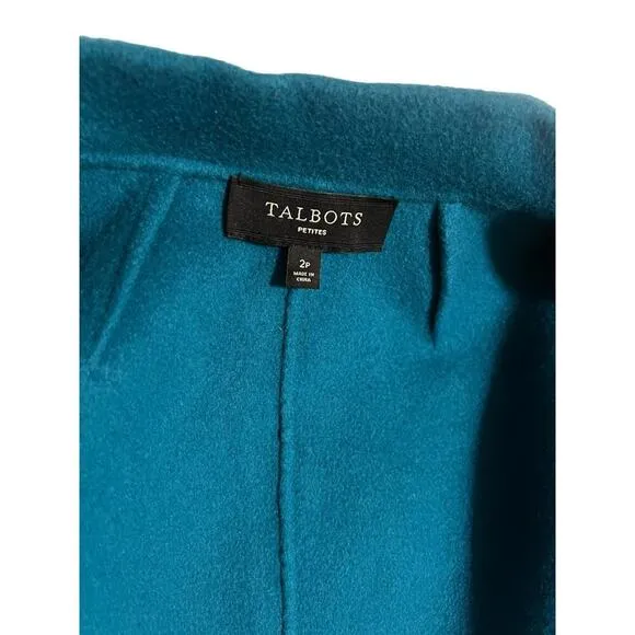 Talbots Petites Luxurious Peacock Teal Blue Fleeced Wool Blazer Jacket Size 2P