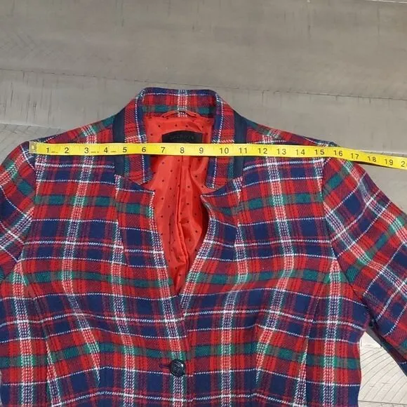 Talbots Red Blue Tartan Plaid Wool Blazer Sz 10