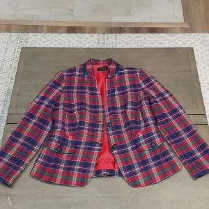 Talbots Red Blue Tartan Plaid Wool Blazer Sz 10