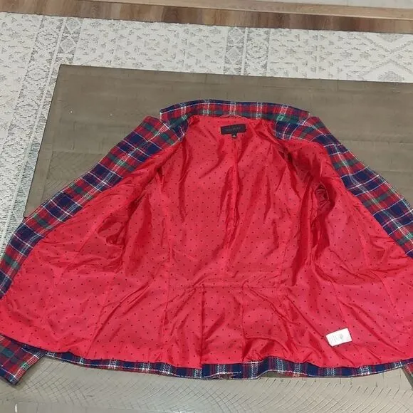Talbots Red Blue Tartan Plaid Wool Blazer Sz 10