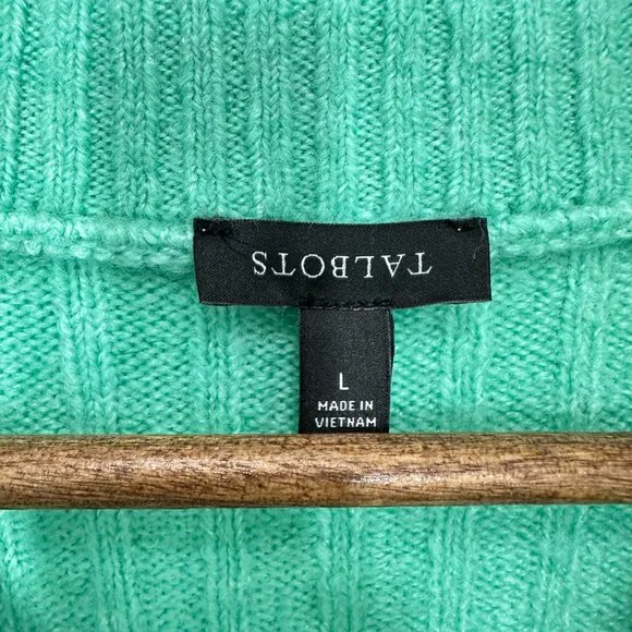 Talbots Size Large Cable Knit Half-Zip Sweater Soft Jade Cozy Soft Casual