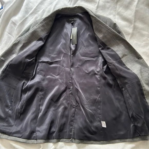 Talbots Two Button Notched Collar Wool Blend Gray White Career NWT Blazer size 8