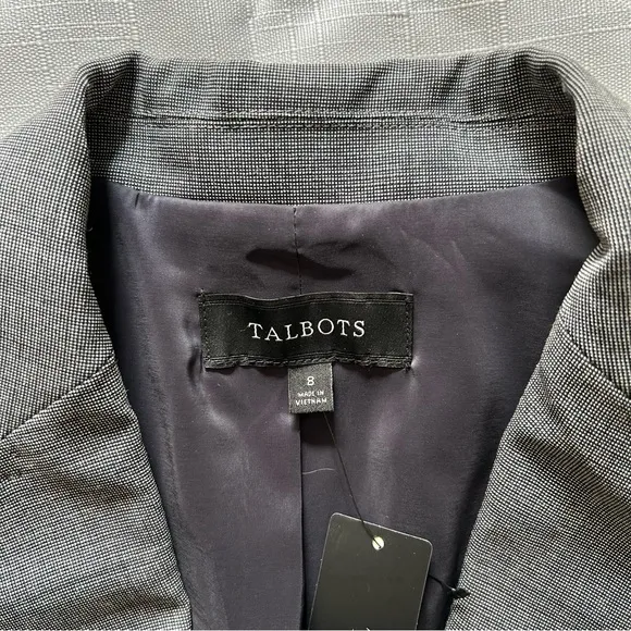 Talbots Two Button Notched Collar Wool Blend Gray White Career NWT Blazer size 8