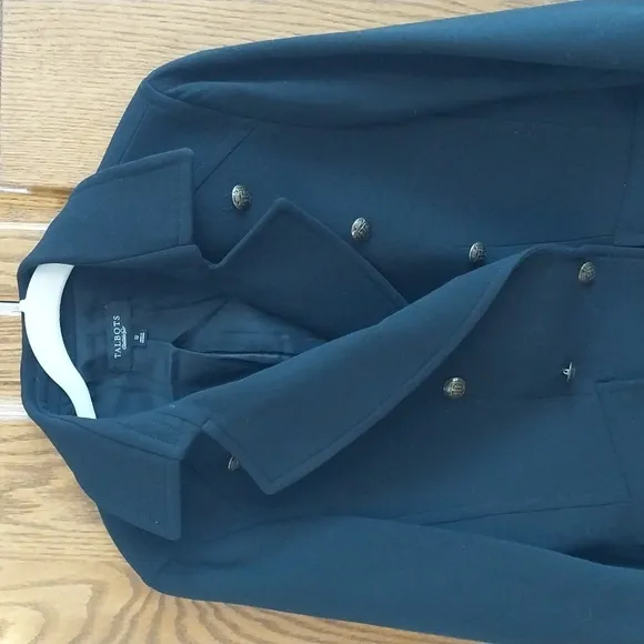 Talbots Vintage 100% Wool Pea Coat Blazer Jacket Sz 12 Black Double Breasted