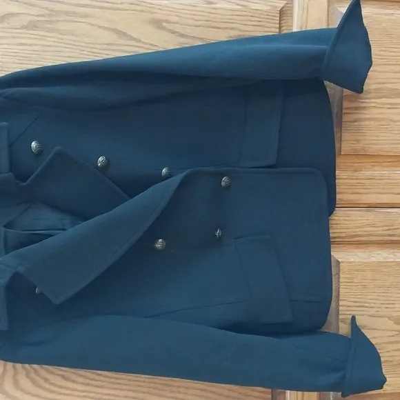 Talbots Vintage 100% Wool Pea Coat Blazer Jacket Sz 12 Black Double Breasted