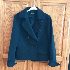Talbots Vintage 100% Wool Pea Coat Blazer Jacket Sz 12 Black Double Breasted