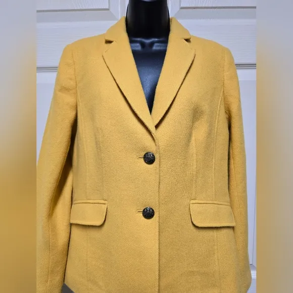 Talbots Womens 6 Wool Blend Blazer Jacket Yellow Lapel Coat Fully Lined