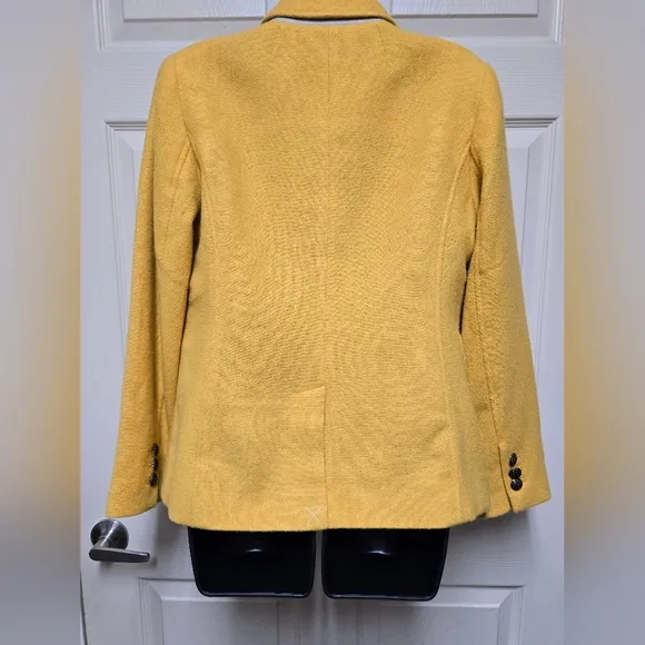 Talbots Womens 6 Wool Blend Blazer Jacket Yellow Lapel Coat Fully Lined