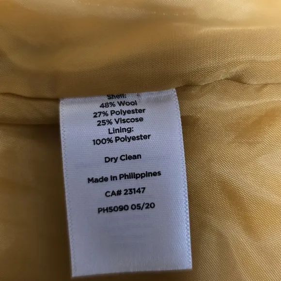 Talbots Womens 6 Wool Blend Blazer Jacket Yellow Lapel Coat Fully Lined