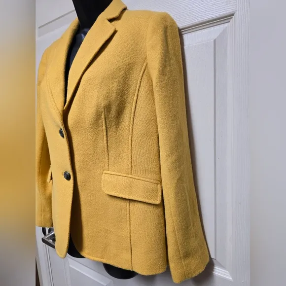 Talbots Womens 6 Wool Blend Blazer Jacket Yellow Lapel Coat Fully Lined