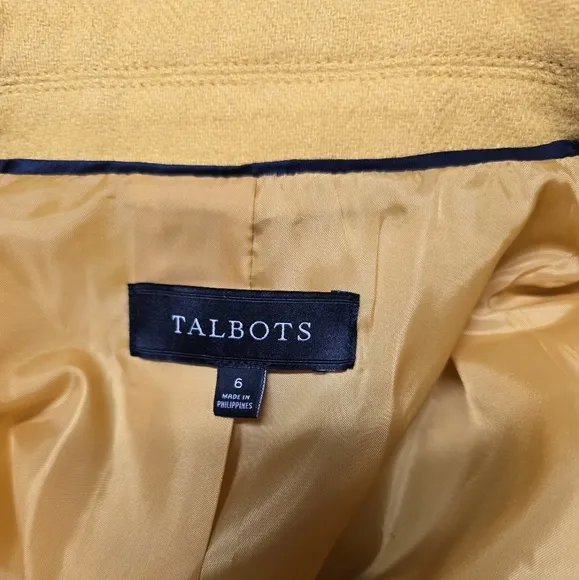 Talbots Womens 6 Wool Blend Blazer Jacket Yellow Lapel Coat Fully Lined