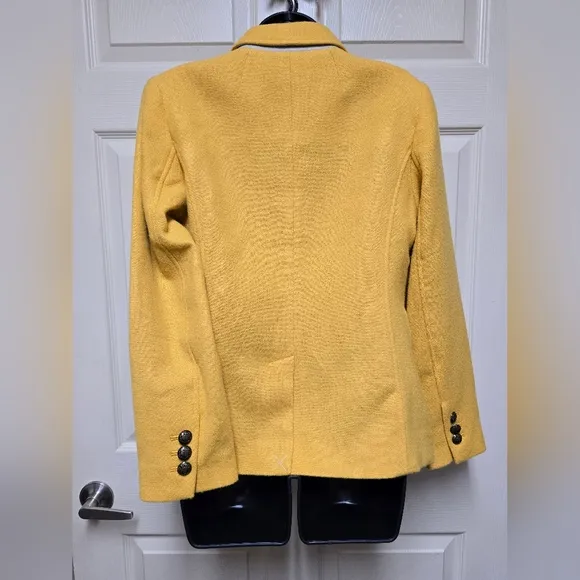 Talbots Womens 6 Wool Blend Blazer Jacket Yellow Lapel Coat Fully Lined